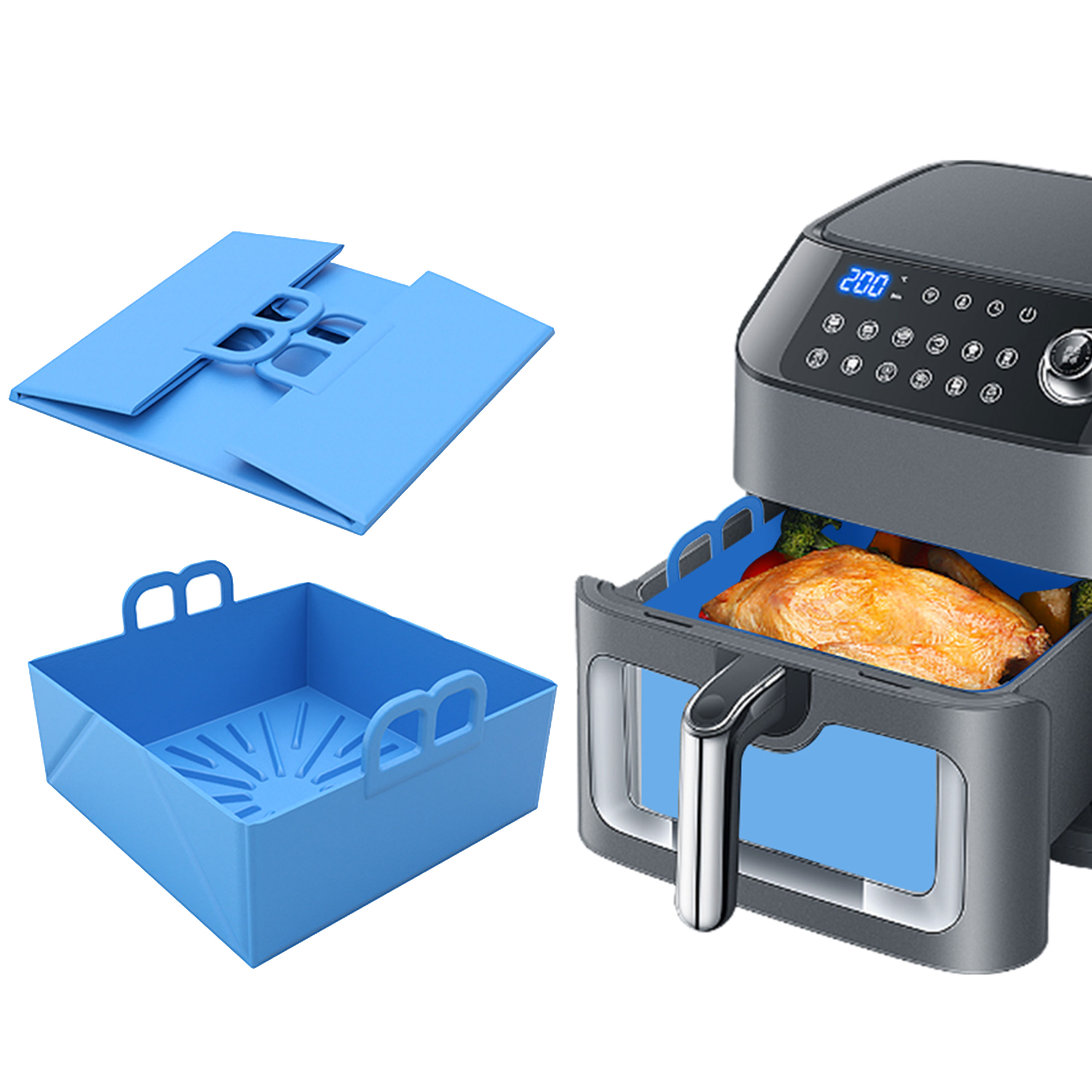 Air Fryer Silicone Pot Liner - Opvouwbare luchtfriteuse Siliconen dienblad Schotelmand Herbruikbare