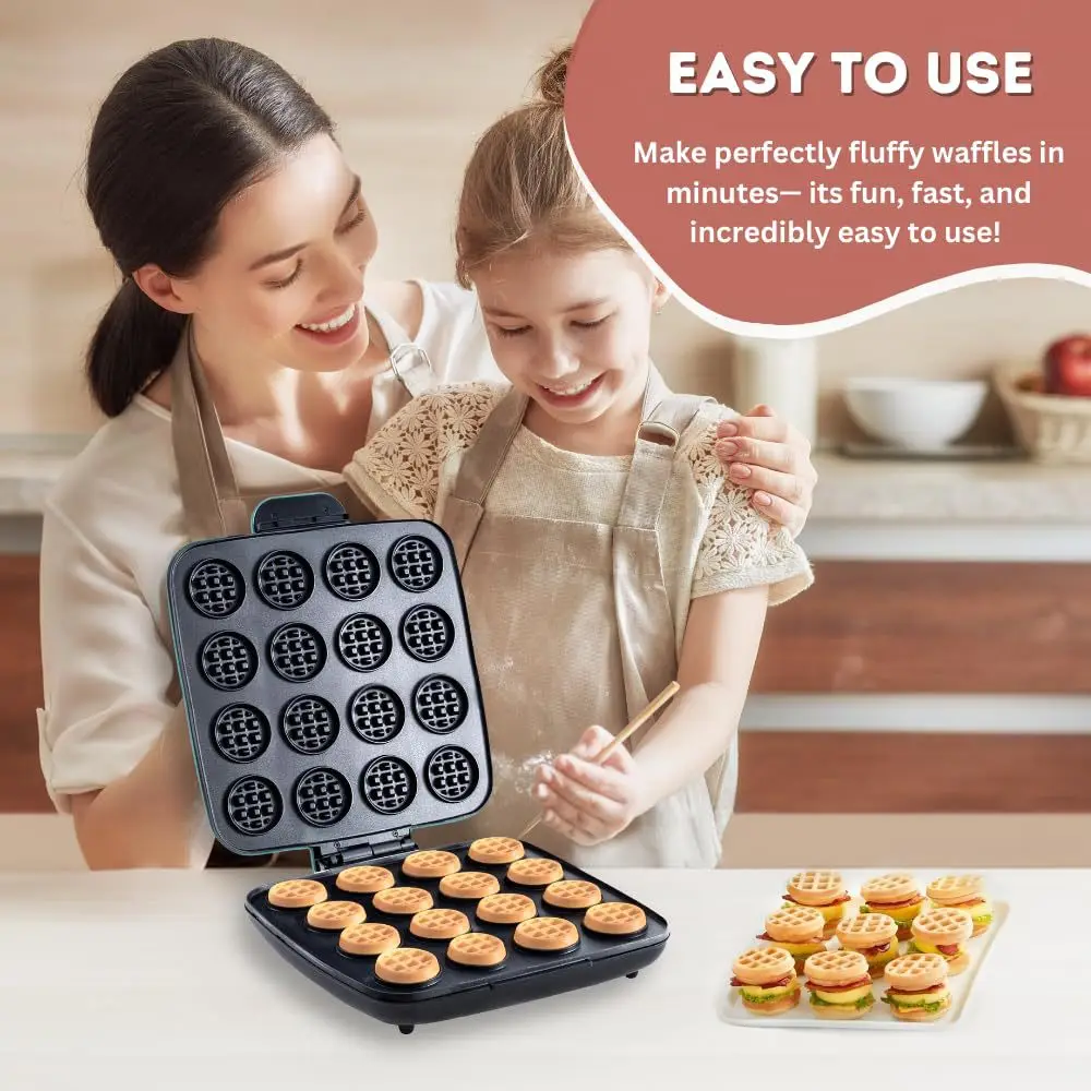 Mini Waffle Maker Machine - 16-gaats wafelijzer, snel verwarmend antiaanbaklaag klein