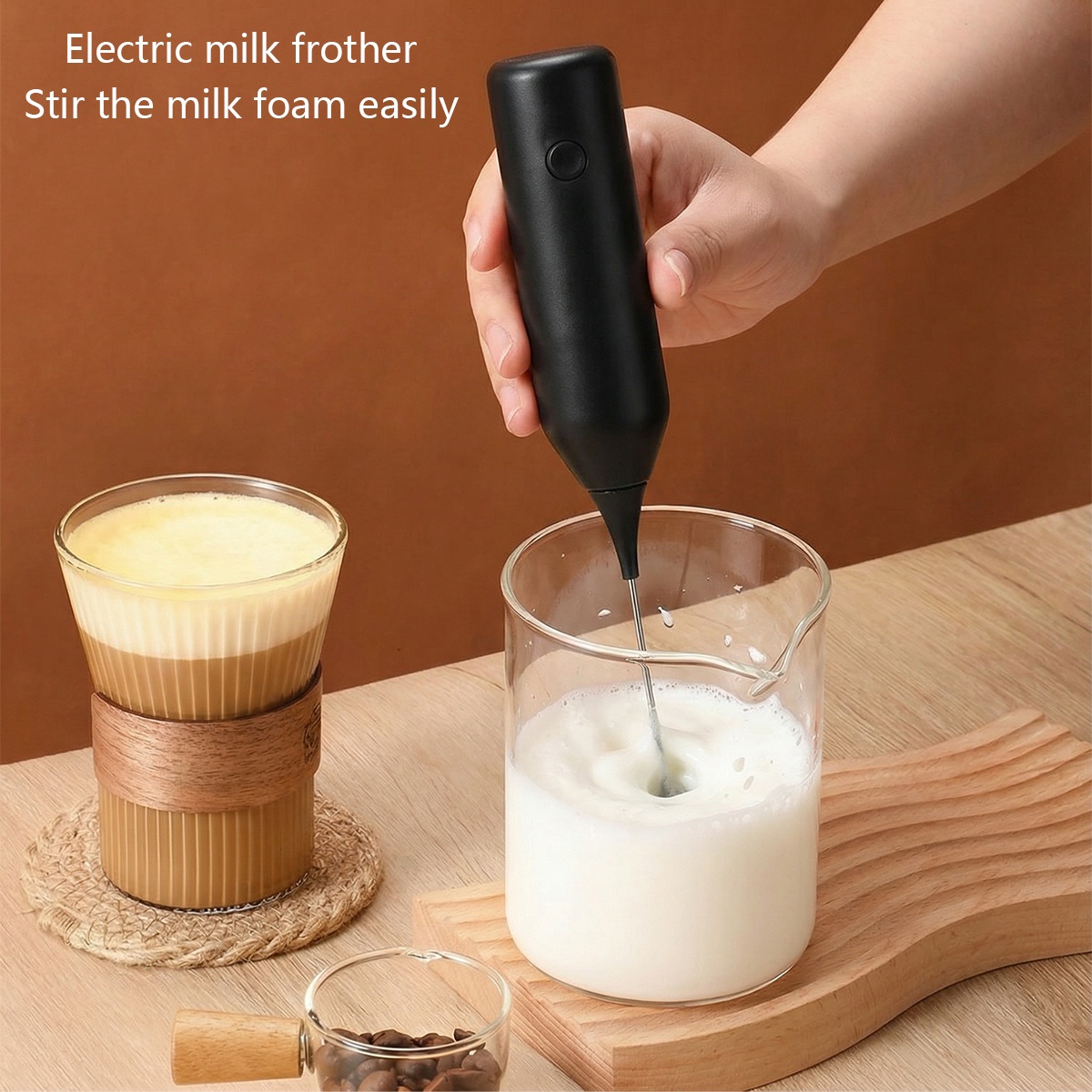 Electric Milk Frother Handheld - Elektrische dubbele staafmixer, melkopschuimer, AA-batterij melk-koffiemixer,