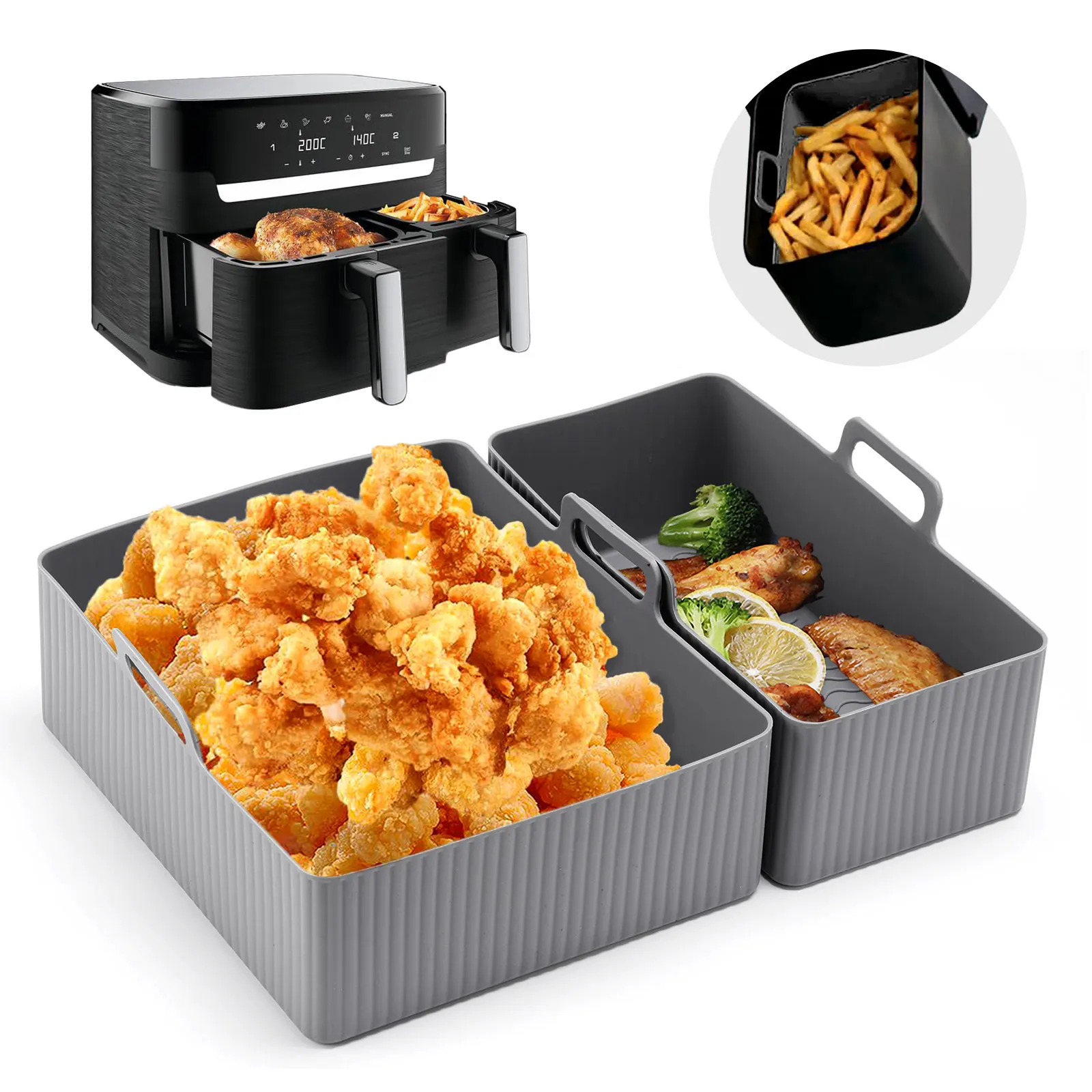 Air Fryer Silicone Pot Liner - 2-delige set siliconen airfryer mat, airfryer